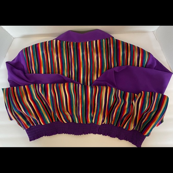 MS Maggie Sweet Zip Up Front Blouse Purple Stripe Elastic Waist Size Large - Picture 11 of 12